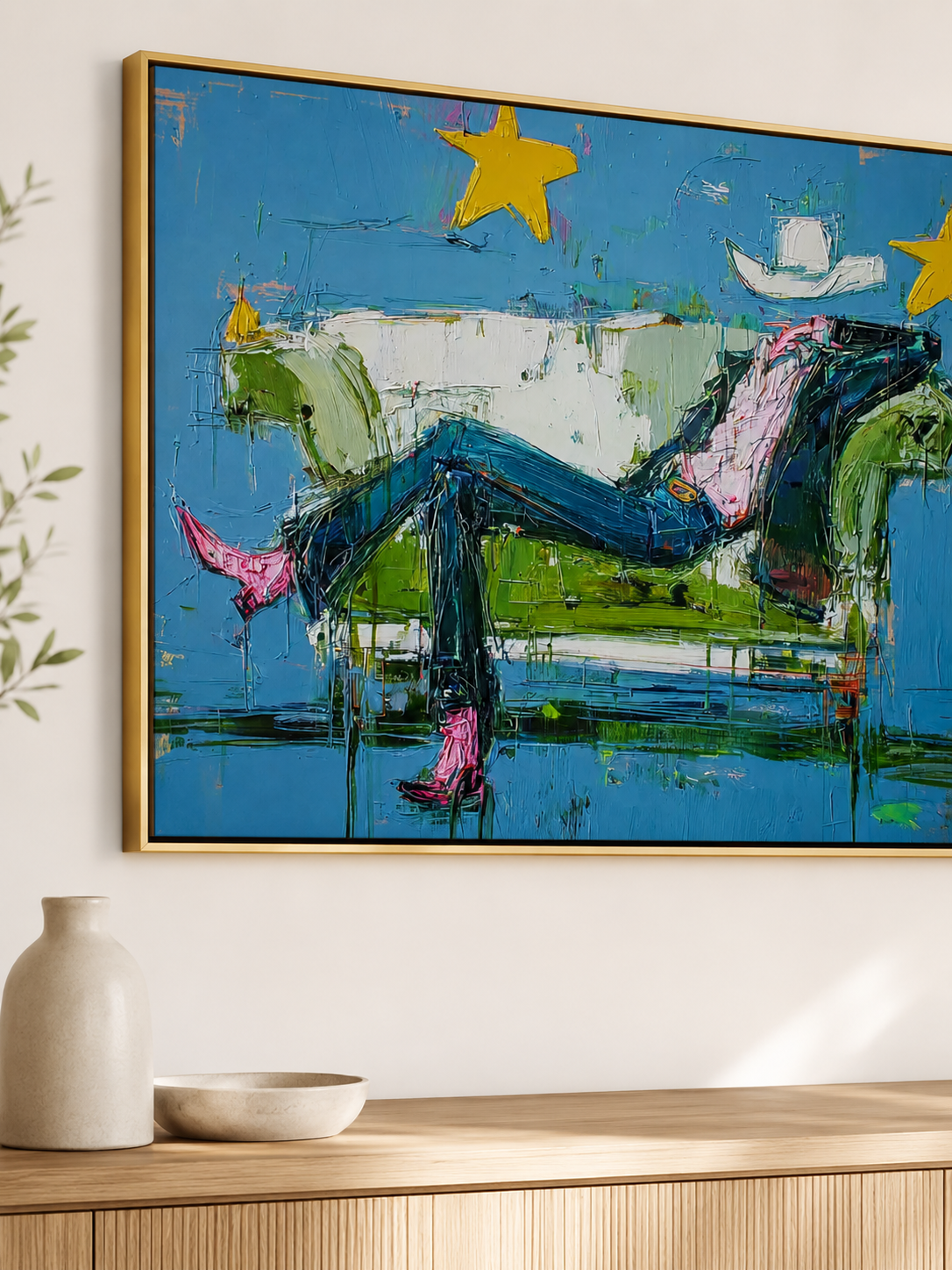 Surreal Cowboy Art With Rich Texture Blue Tones For Contemporary Western Interior Design Decor
