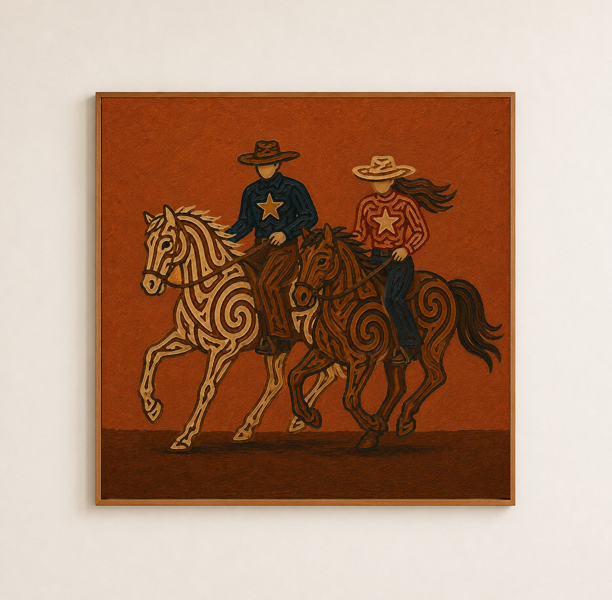 Two Cowboys Horses Art, Cowboy And Cowgirl Wall Decor, Dynamic Ranch Horses Canvas