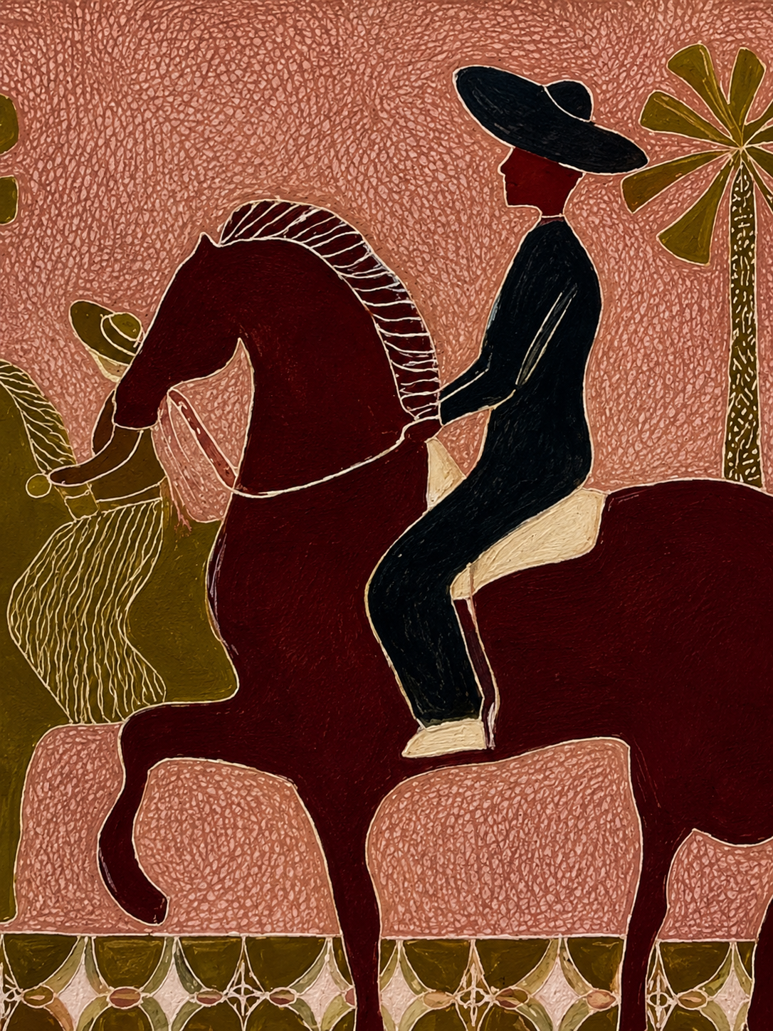 Vintage Folk Horse Art Original Painting With Textured Canvas For Rustic Home Decor