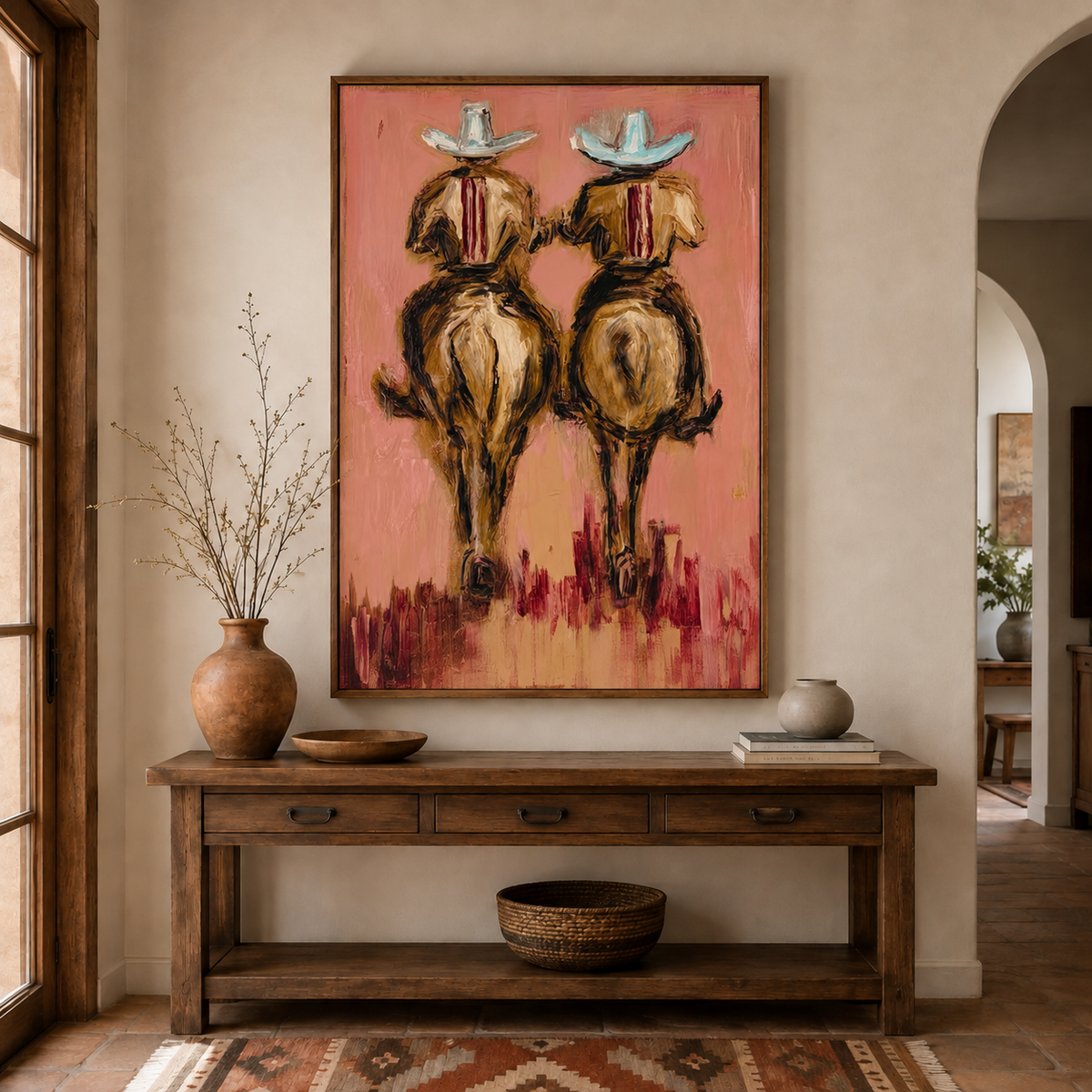 Horseback Riding Wall Art Western Riders On Horseback Hand-Painted Oil Painting | Rustic Wall Art
