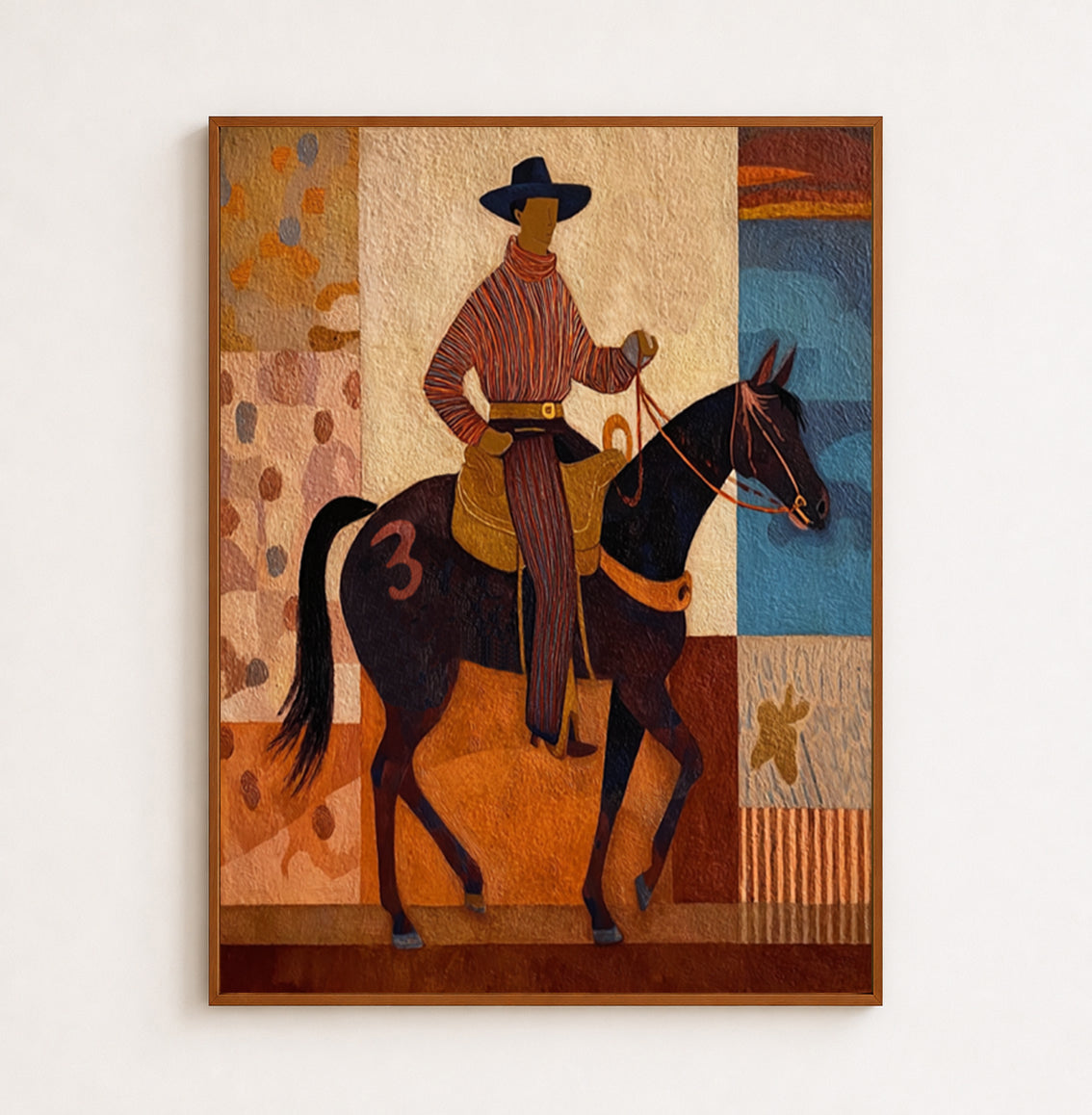 Unique Cowboy Horse Painting For Southwest Wall Decor Modern Folk Art
