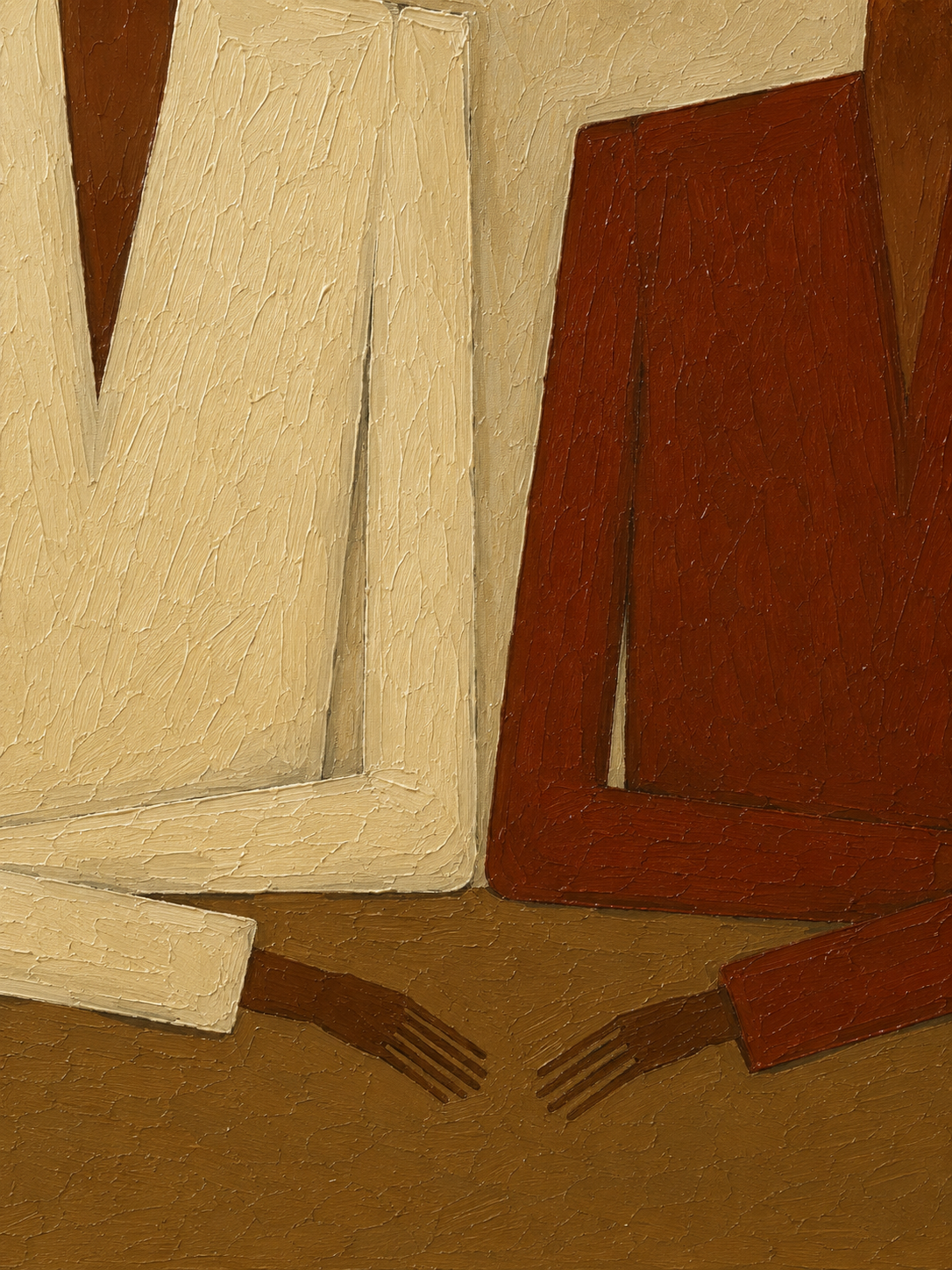 Abstract Geometric Figure Painting In Beige And Brown Tones With Textured Canvas For Modern Living Room Decor