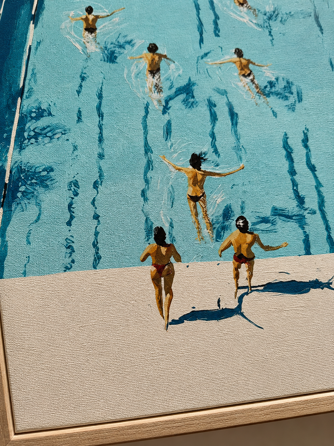 Vintage Pool Painting With Palm Trees For Modern Living Room Wall Decor Large Square Canvas