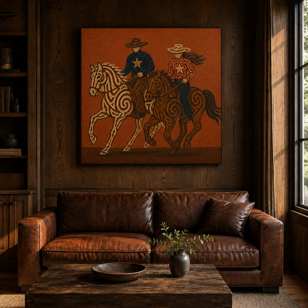 Two Cowboys Horses Art, Cowboy And Cowgirl Wall Decor, Dynamic Ranch Horses Canvas