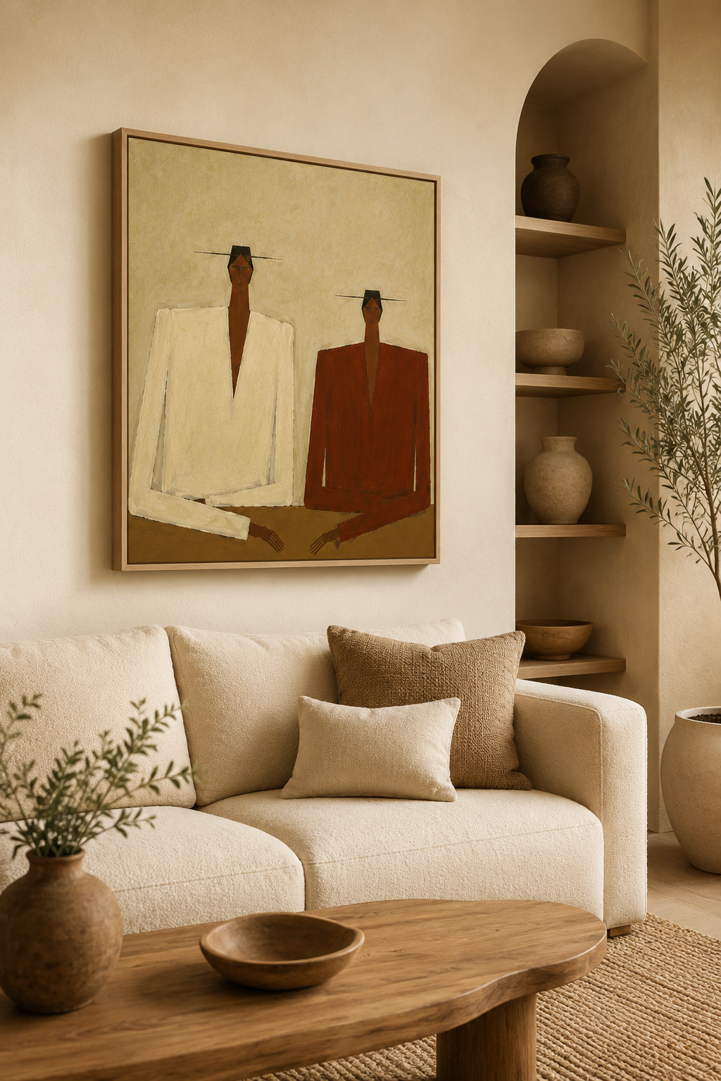Original Hand-Painted Textured Portrait - Modern Abstract Duo for Wabi-Sabi Decor