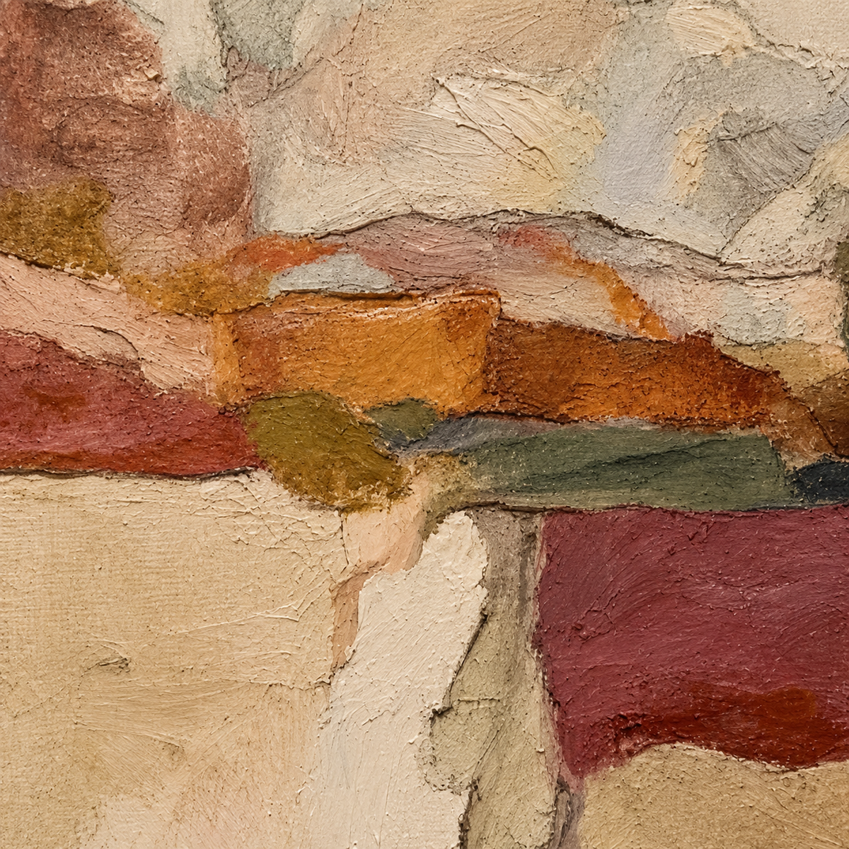 Abstract Landscape Canvas Painting With Olive Green And Earth Tones For Modern Wall Art
