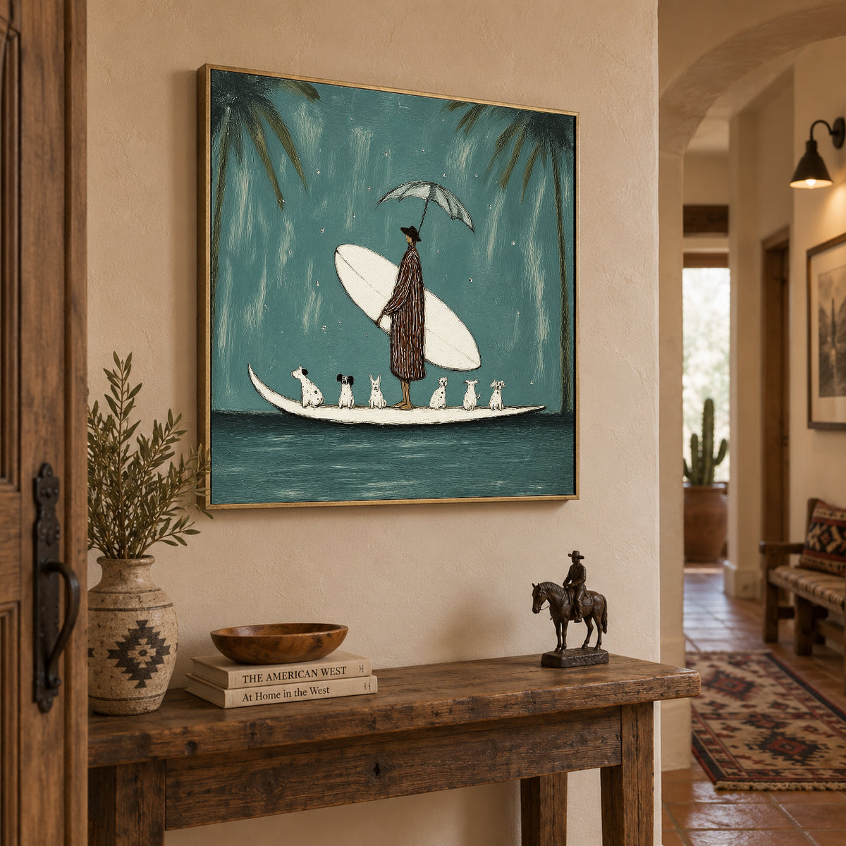 Coastal Dog Lover Wall Art For Living Room Blue Teal Surf Painting