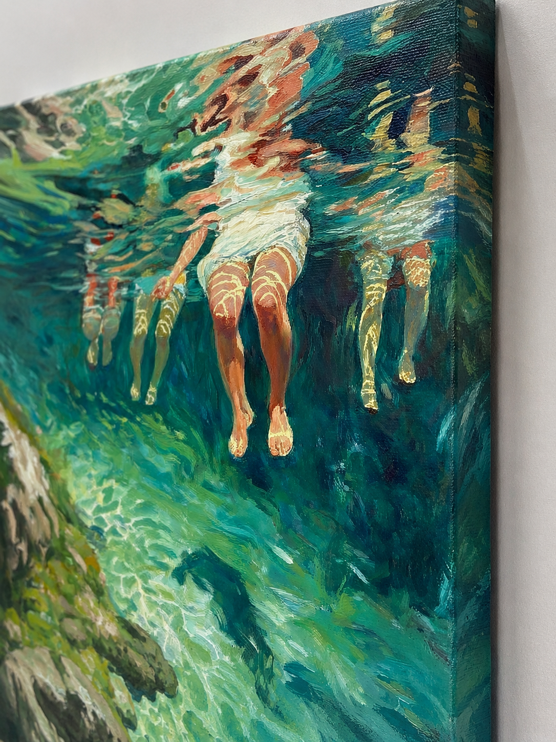 Summer Swimming Oil Painting For Beach House Living Room Wall Decor Art