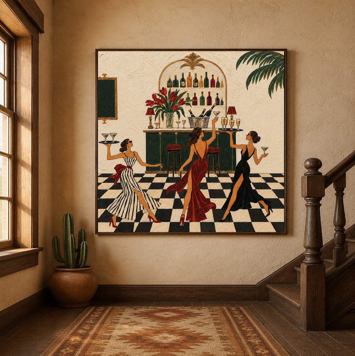 Art Deco Bar Wall Art For Dining Room And Home Bar Decor With Fashion Girls
