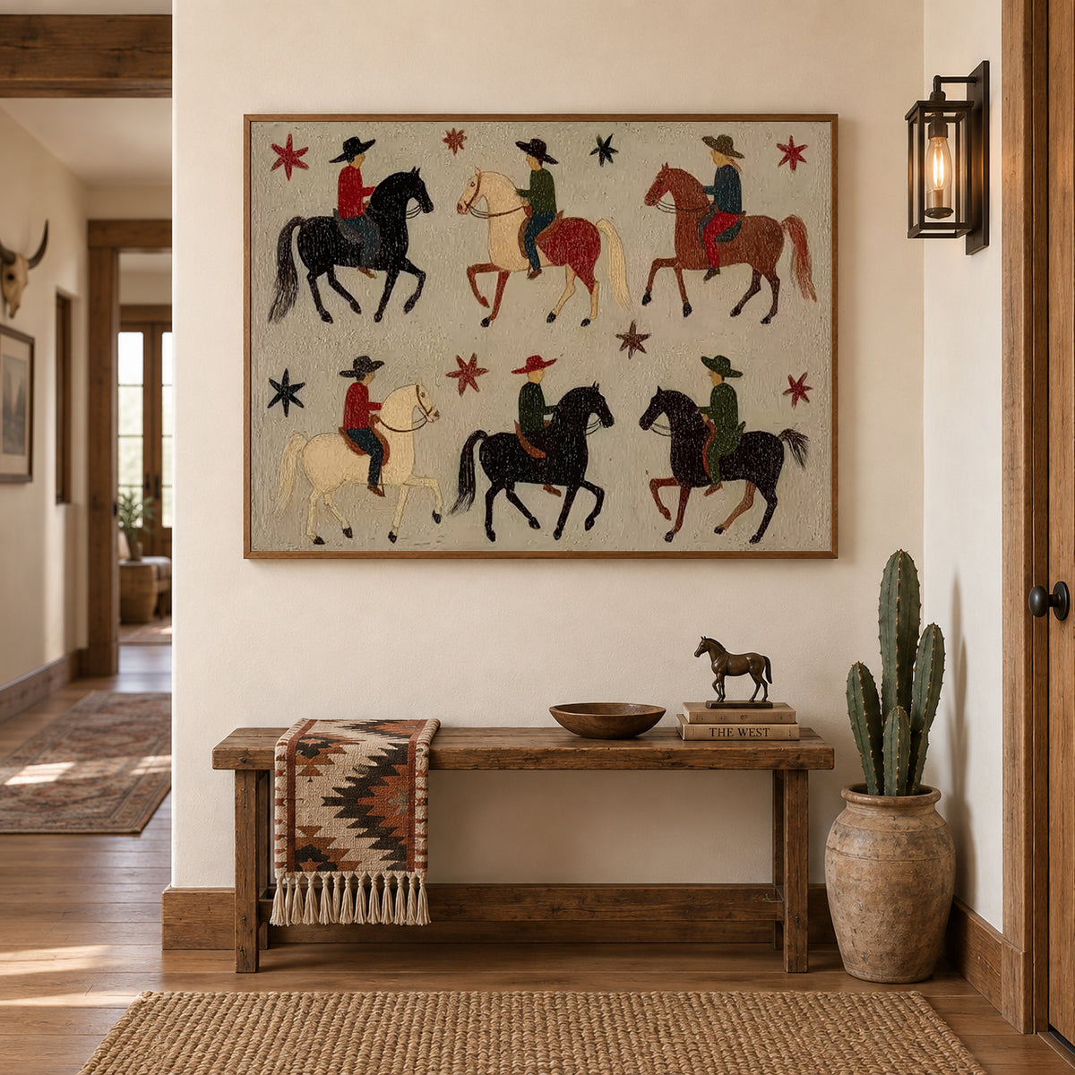 Western Cowboy Art, Cowboy Horse Painting, Southwestern Decor, Ranch Wall Art, Vintage Western Art