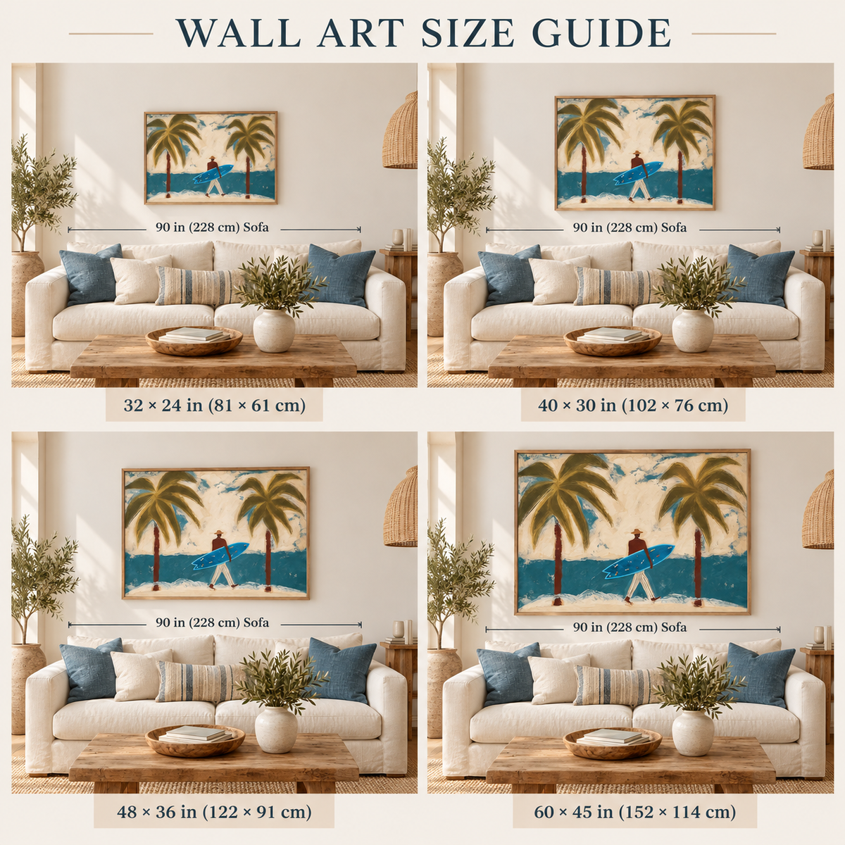 Surfer With Blue Board Vintage Beach Canvas Painting Hand-Painted Wall Art For Coastal Decor