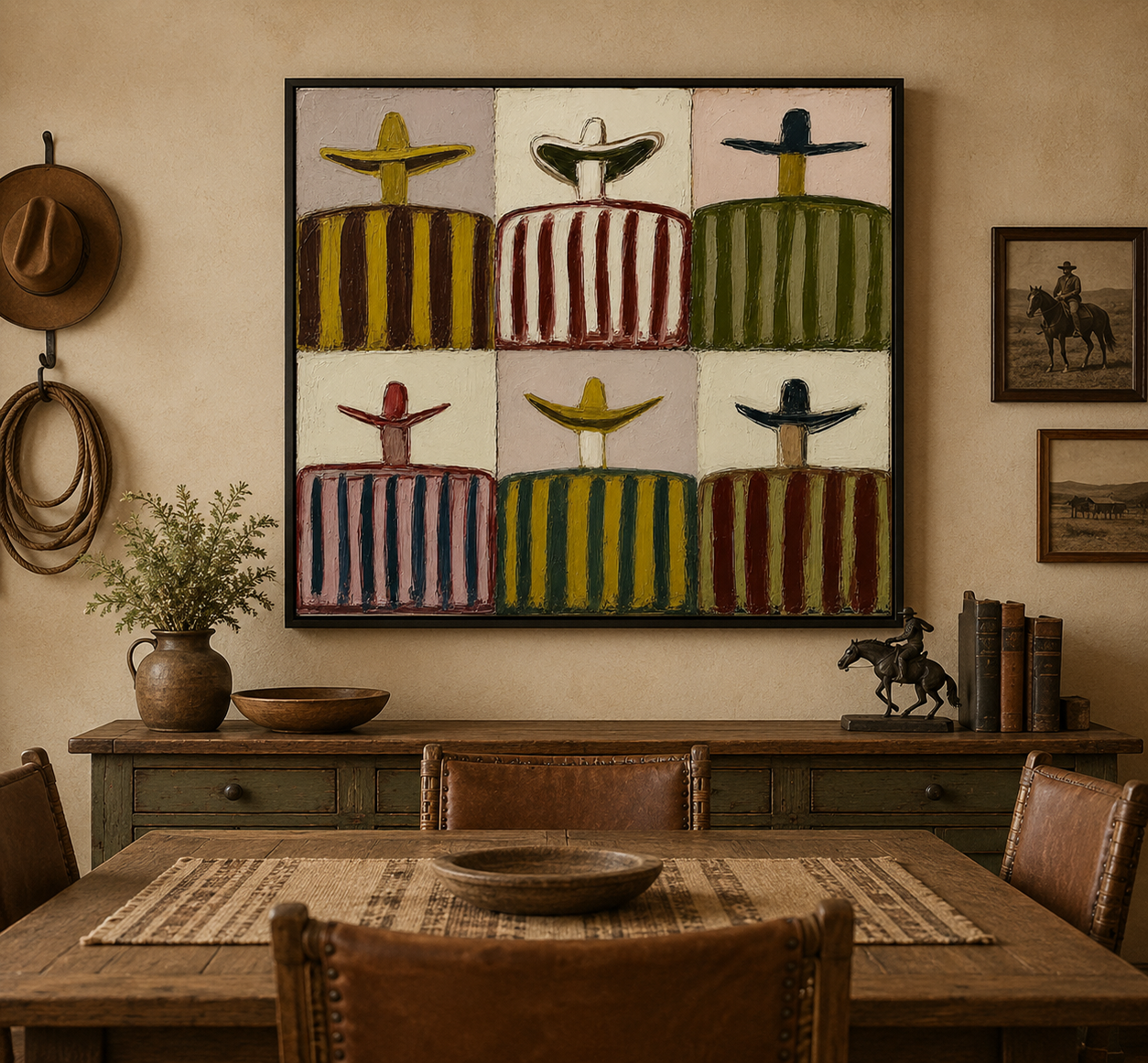 Retro Sombrero Men Painting Square Canvas Wall Art For Living Room Decor