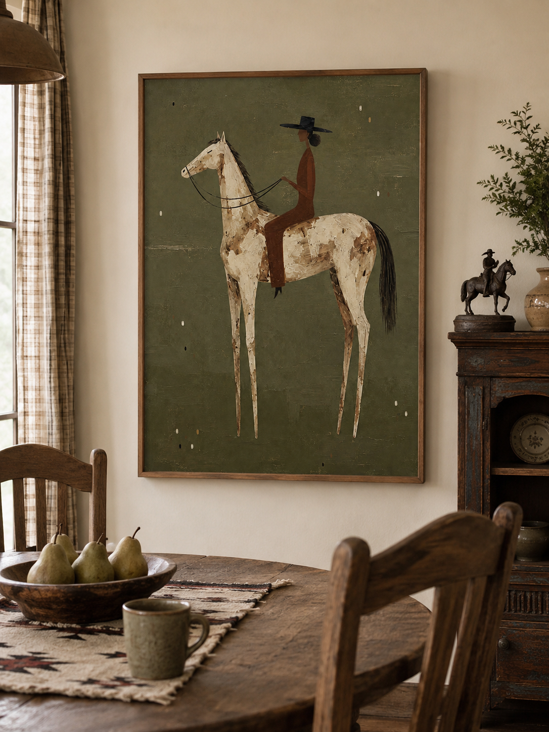 Stylized Woman On Horse Painting For Southwestern Home Decor Wall Art