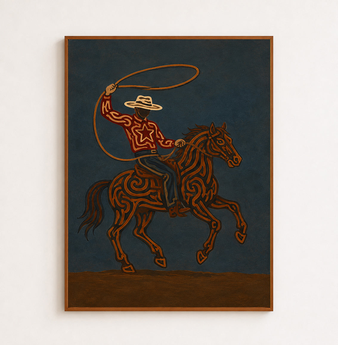 Rodeo Cowboy Lasso Painting, Texas Western Wall Art, Rustic Ranch Decor, Modern Cowboy Horse Art