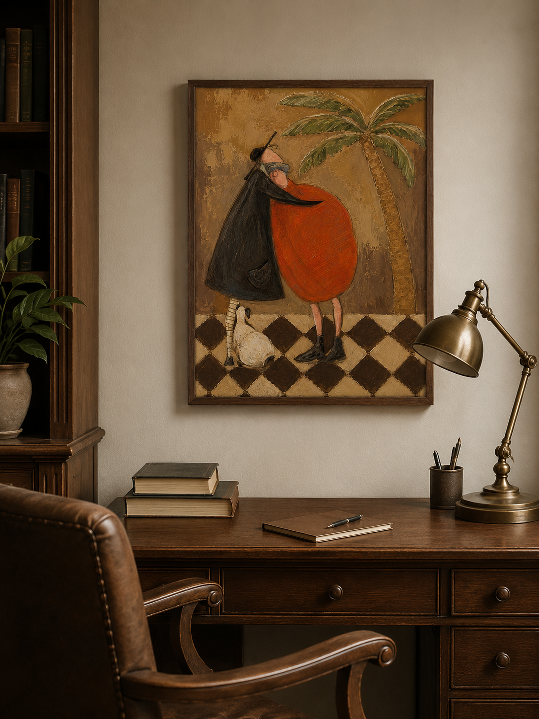 Vintage Tropical Wall Art With Two Figures In Brown Tones For Modern Living Room Decor