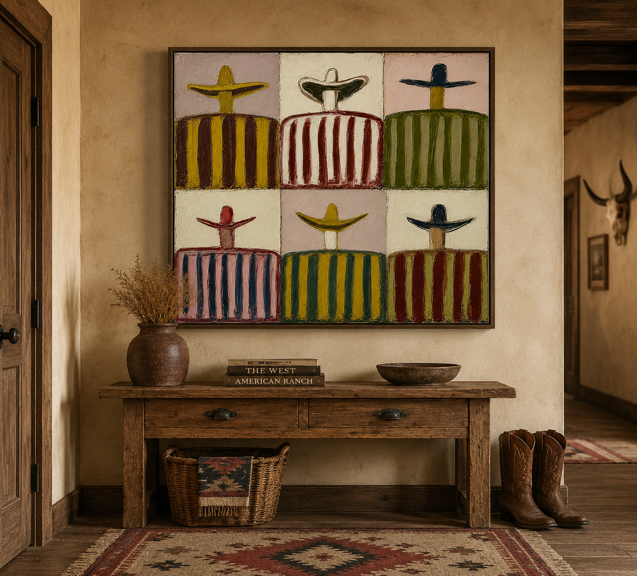 Retro Sombrero Men Painting Square Canvas Wall Art For Living Room Decor