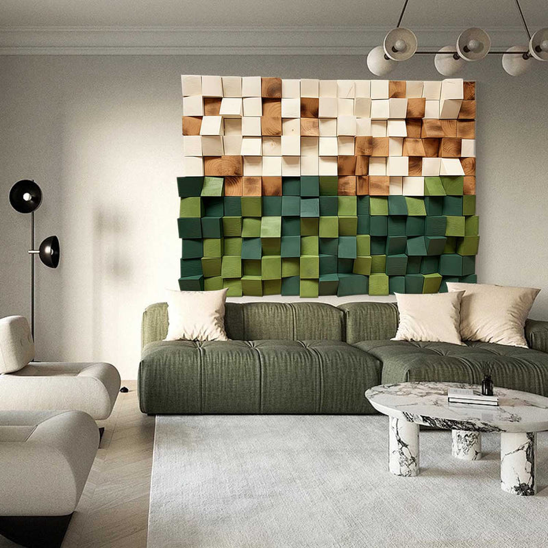 Green Abstract 3D Textured Wall Art Green Sculptured art Painting Green Wood carving wall art 