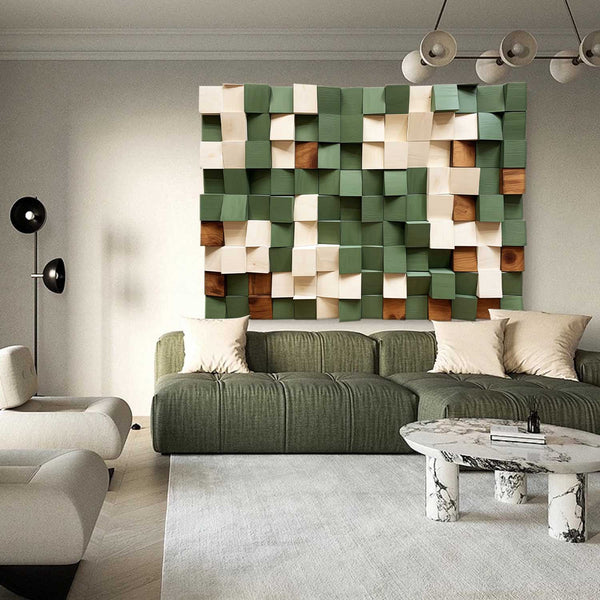 Green Sculptured art Painting Green Wood carving wall art Green Abstract 3D Textured Wall Art