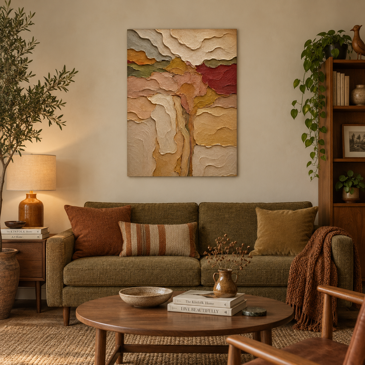 Abstract Desert Landscape Canvas Painting With Earthy Tones And Textured Surface