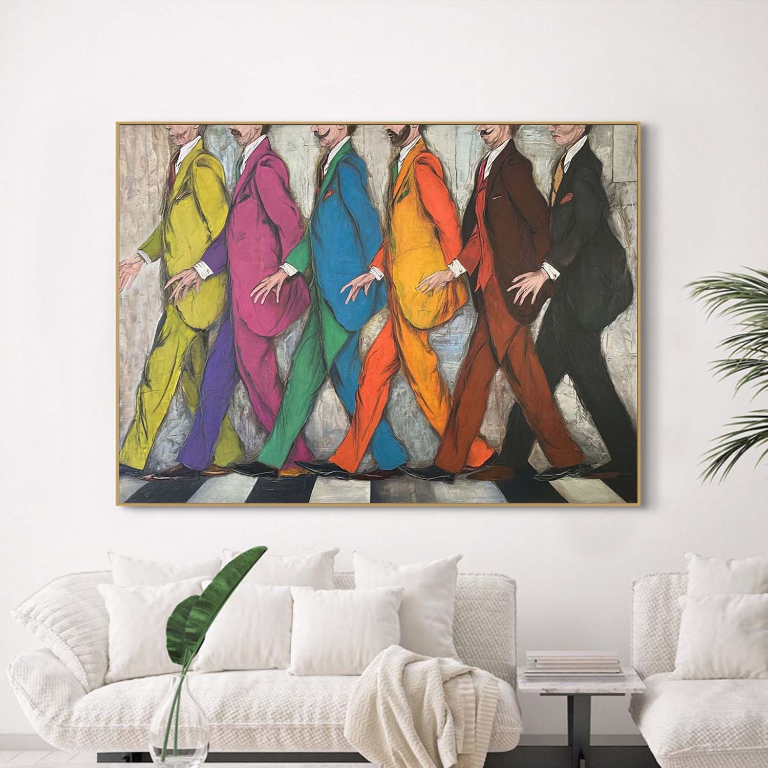 Abbey Road Tribute, Pop Art Figures, Hand-Painted Colorful Walking Men Canvas Art