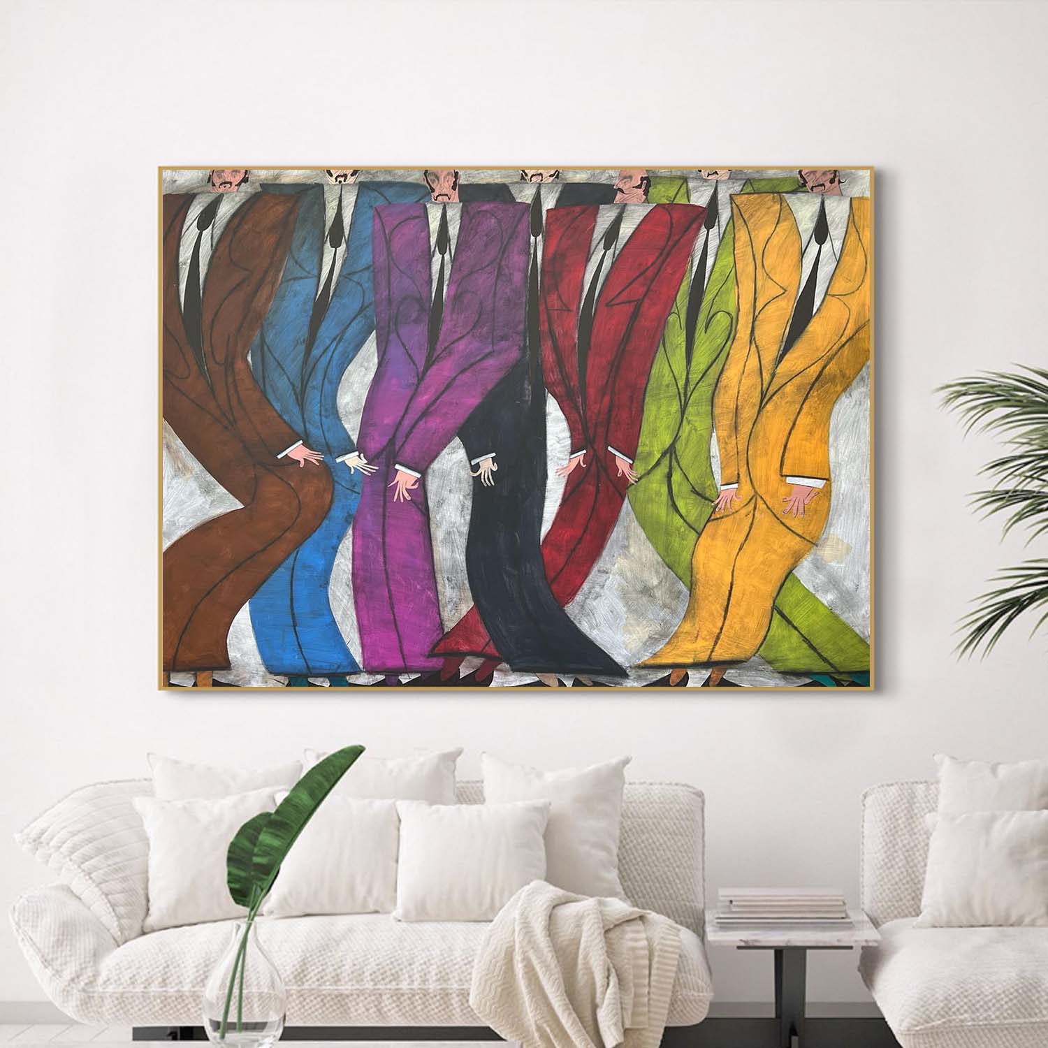 Colorful Modern Abstract Suits Oil Painting - Expressionist Gentlemen Canvas Wall Art
