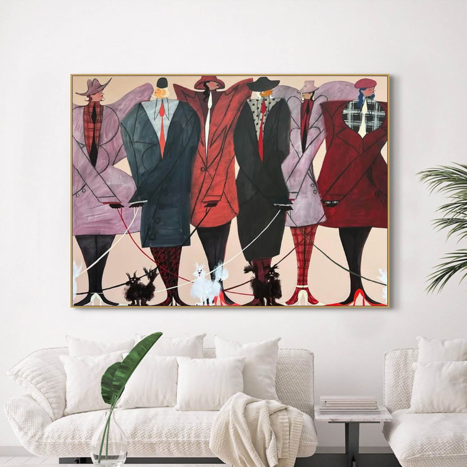 Haute Couture Figures with Poodles Oil Painting - Hand-Painted Fashion Wall Art