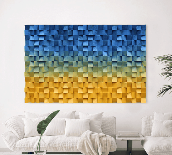 Blue Sculptured art Painting Wood carving wall art Art sculpture Textured Wall Decor Abstract 3D Textured Wall Art