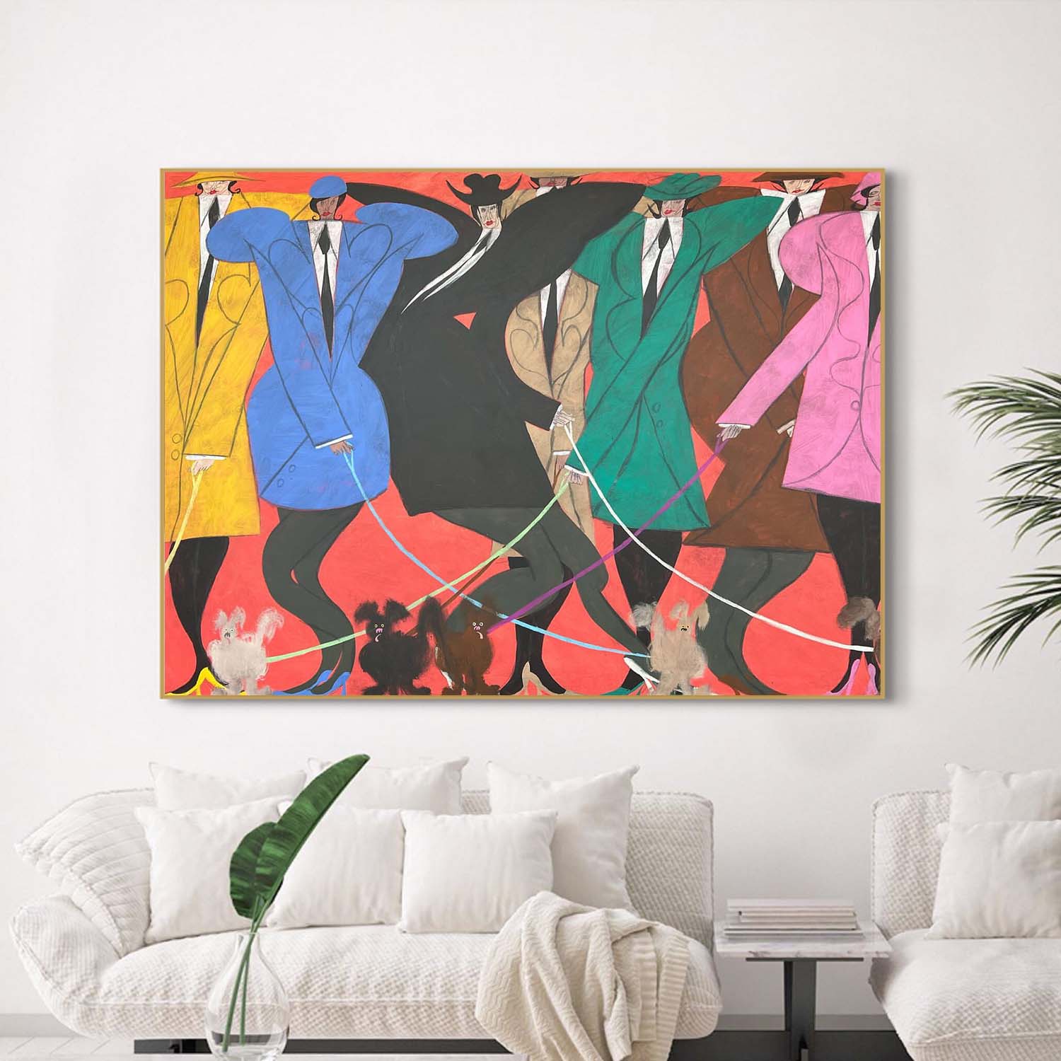 Mid-Century Modern Fashionistas Oil Painting - 80s Retro Style Hand-Painted Decor