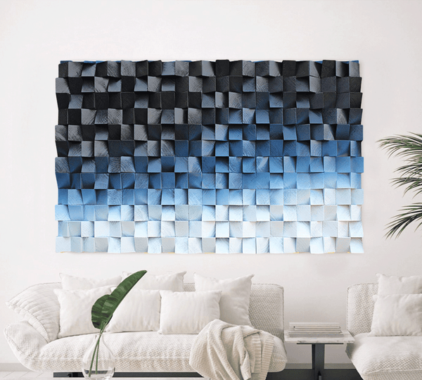 Blue Sculptured art Painting Wood carving wall art Art sculpture Textured Wall Decor Abstract 3D Textured Wall Art