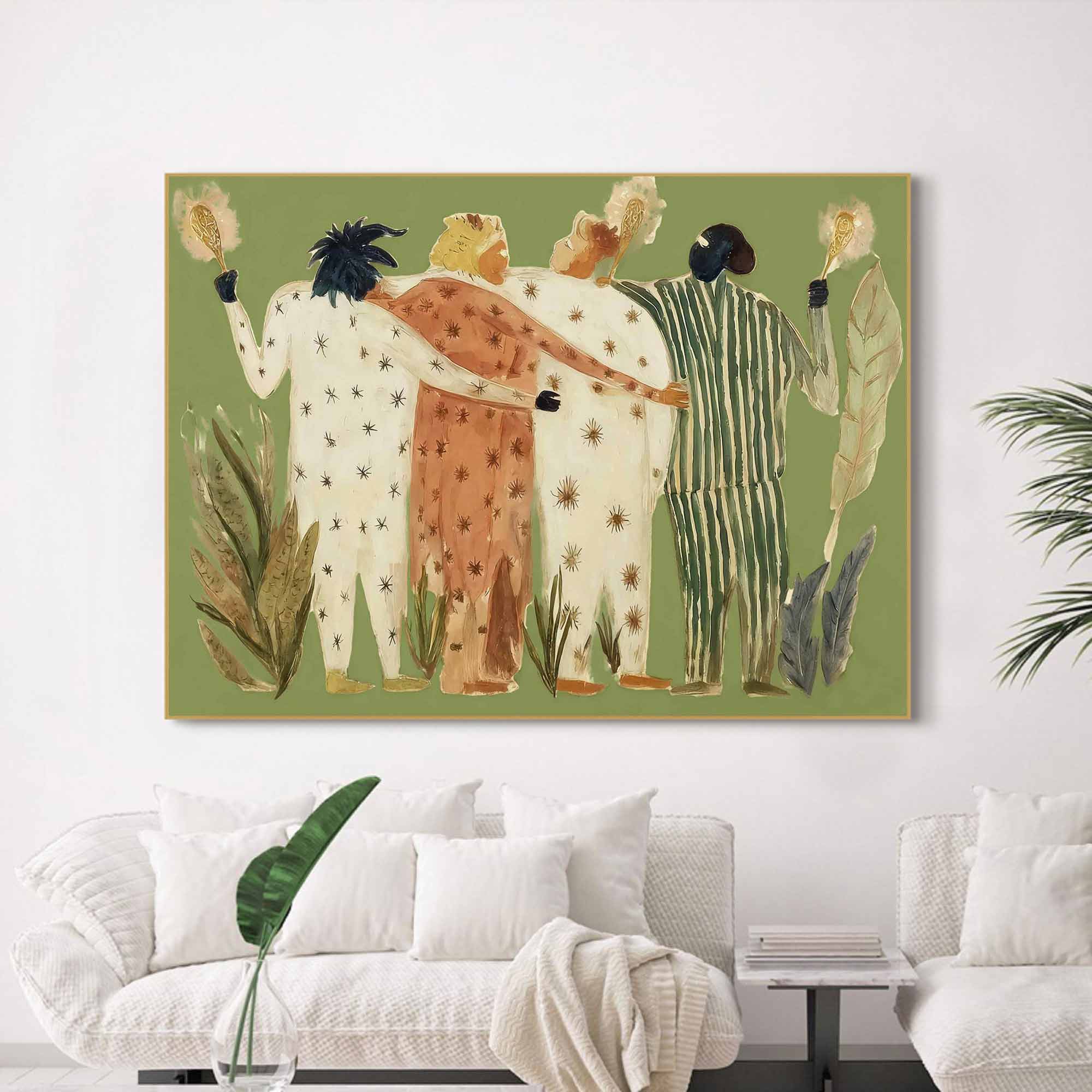 Abstract figure painting, colorful figure graffiti wall decor painting green graffiti art 