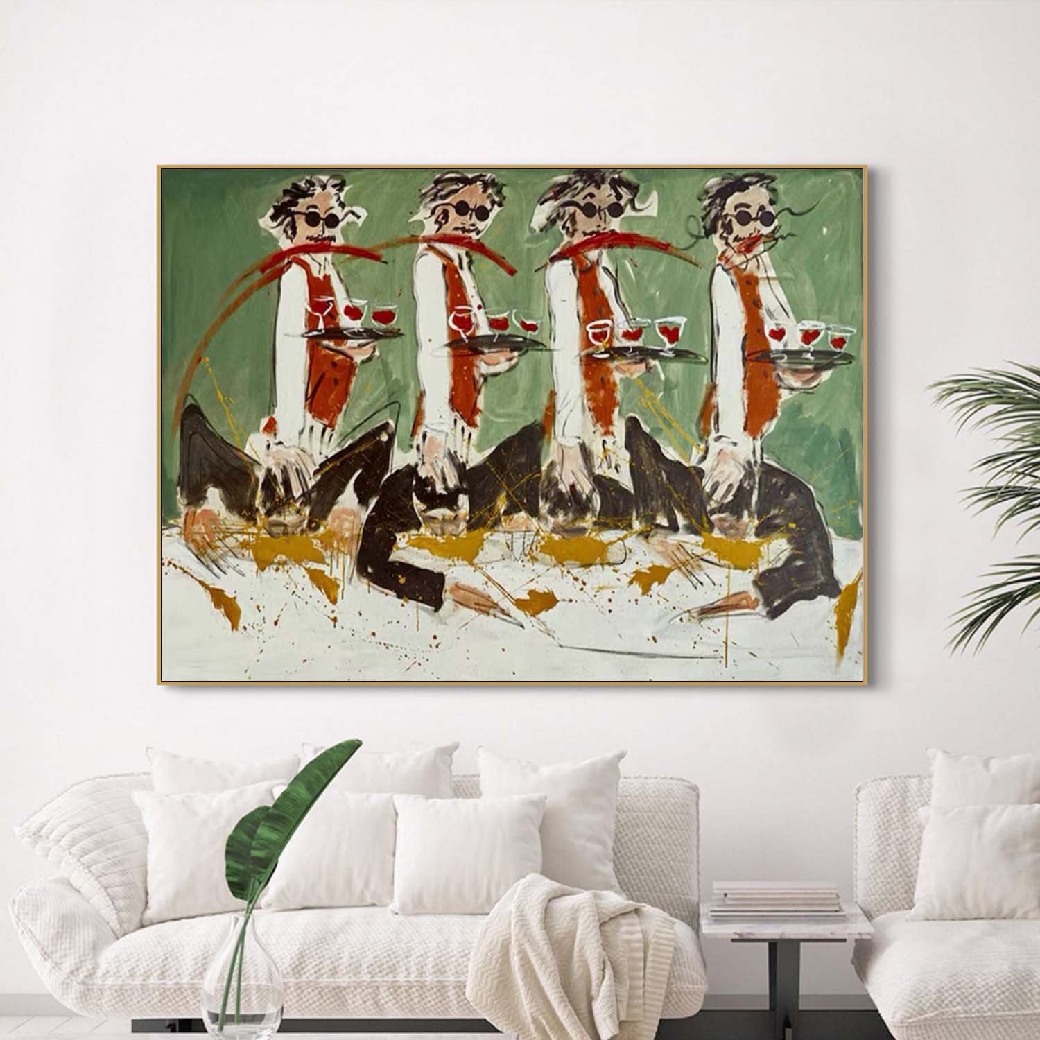 Modern Expressionist Waiter Oil Painting - Whimsical Bar & Dining Room Wall Art