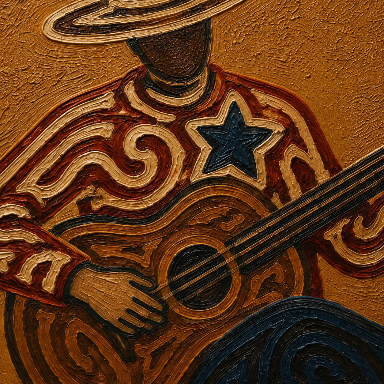 Cowboy Playing Guitar Art , Western Music Wall Art, Country Music Decor Painting, American Folk Art Style
