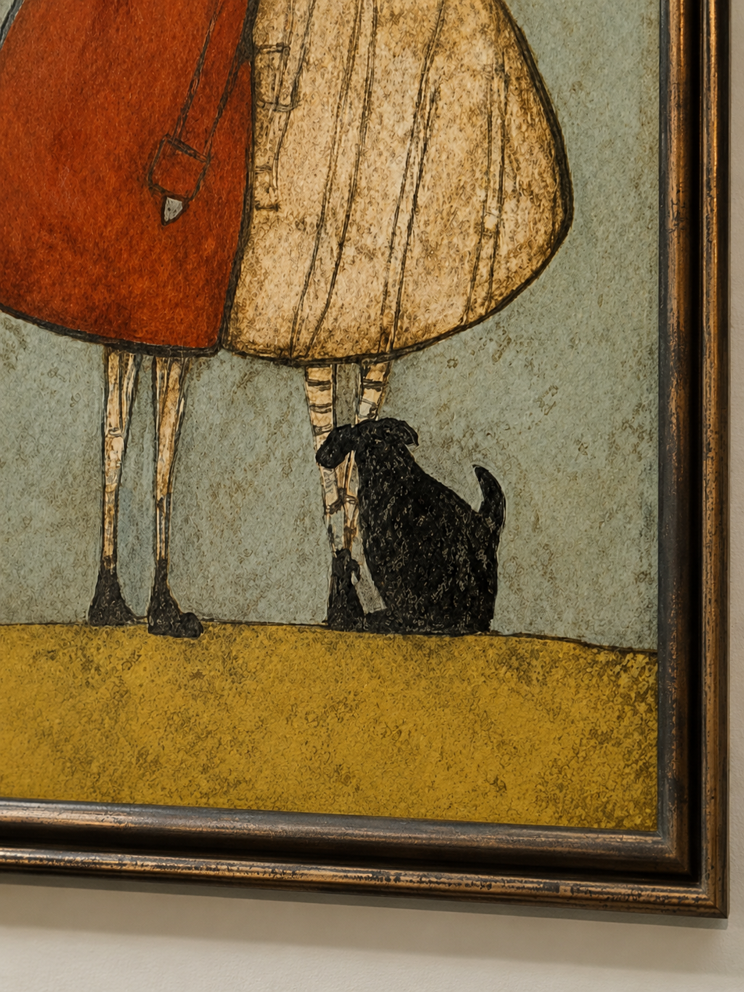 Fantasy Love Oil Painting Of Couple And Pet In Square Format For Eclectic Interior Design