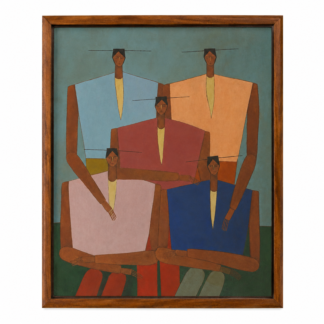 Mid-Century Modern Abstract Family Group Oil Painting - Colorful Figurative Wall Art