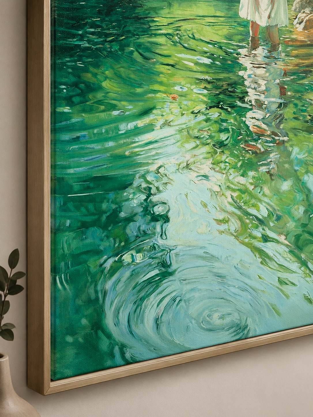 Original Impressionist Water Ripple Art With Girl In White Dress