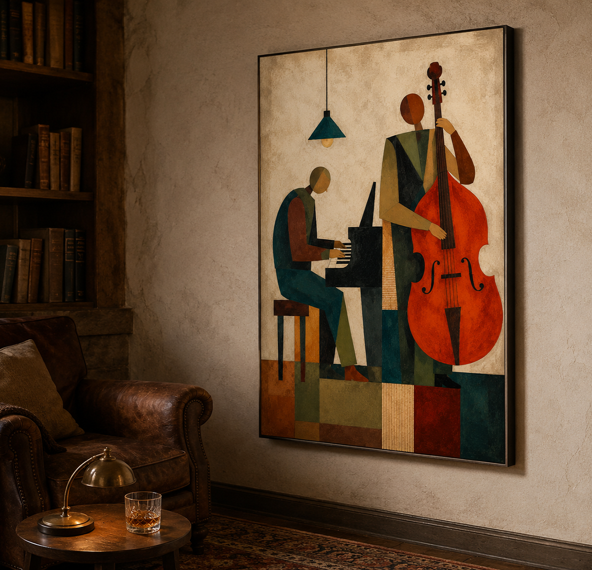 Abstract Jazz Musicians Painting With Piano And Cello For Living Room Decor