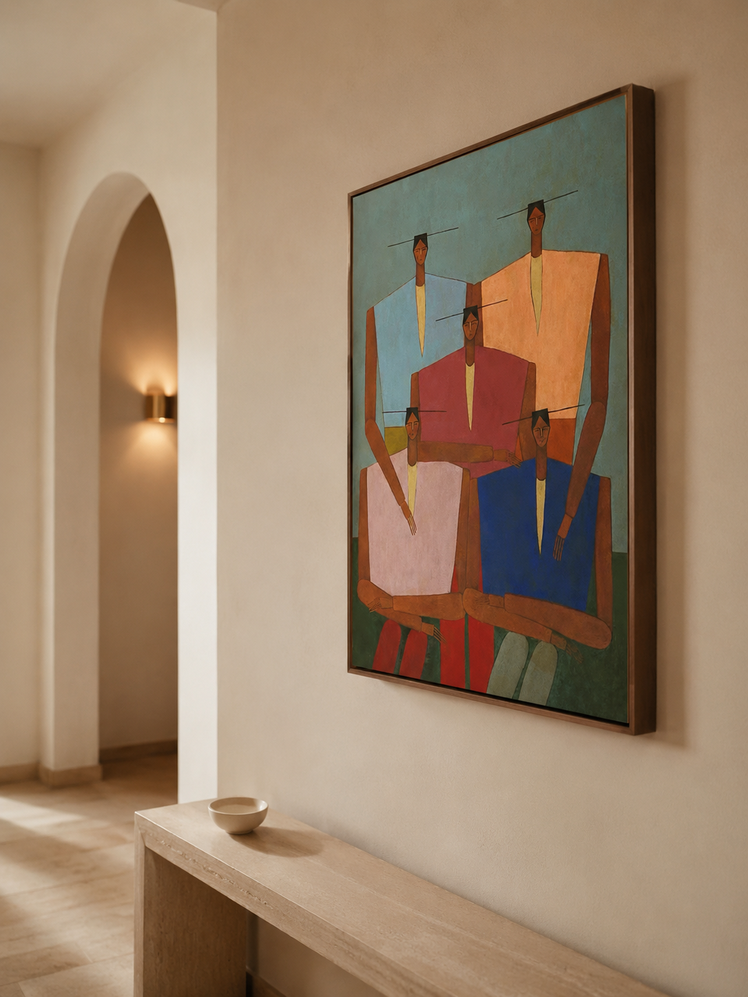 Mid-Century Modern Abstract Family Group Oil Painting - Colorful Figurative Wall Art