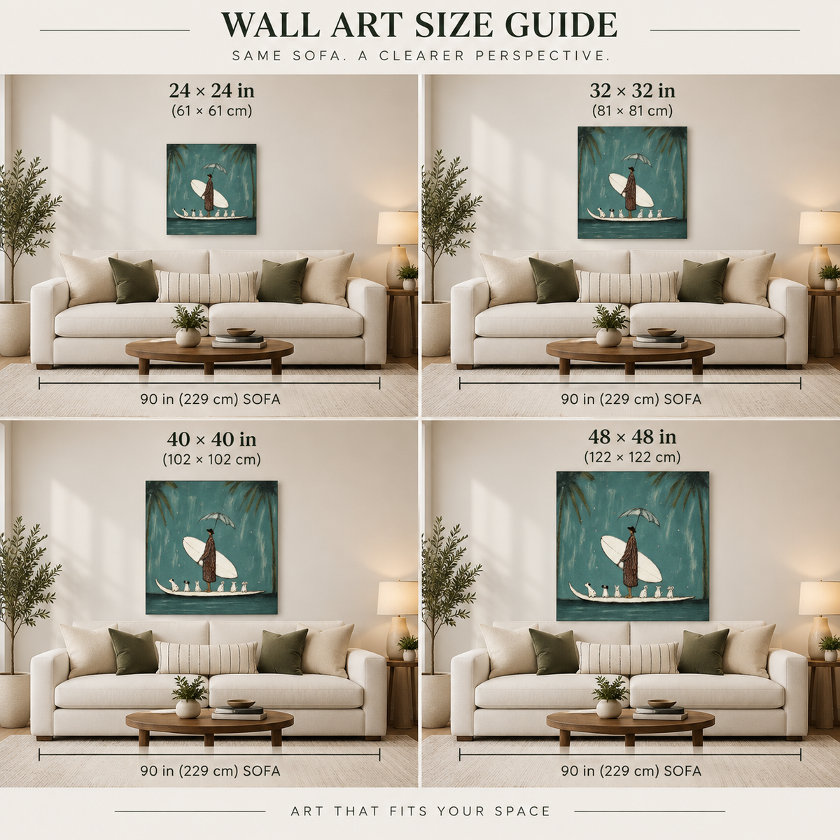 Coastal Dog Lover Wall Art For Living Room Blue Teal Surf Painting