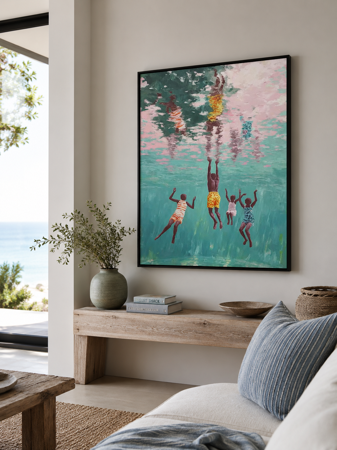 Summer Swimming Pool Art For Modern Green Living Room And Kids Decor
