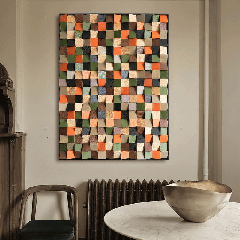 Colorful sculpture Textured Wall Decor Wood Block Art Geometric Wood Art Sculptured art Painting Geometric Wood Wall Art