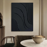 Black wall art Black wall decor Black Abstract art Black 3D Textured Painting