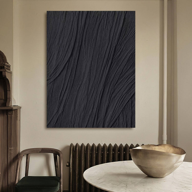 Black Wabi-Sabi Wall Art Black 3D Abstract Painting Black 3D Textured Painting Black plaster wall art