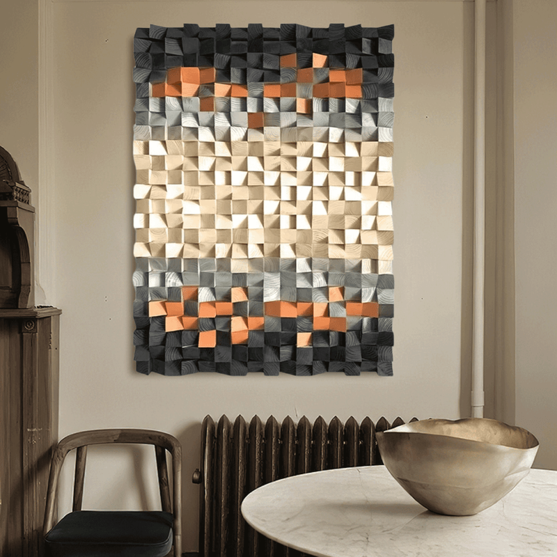 Geometric Wood Art Sculptured art Painting  sculpture Textured Wall Decor Wood Block Art Geometric Wood Wall Art