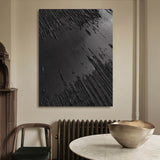 Large Black Abstract Painting Black wall art Black plaster art Black textured wall art 