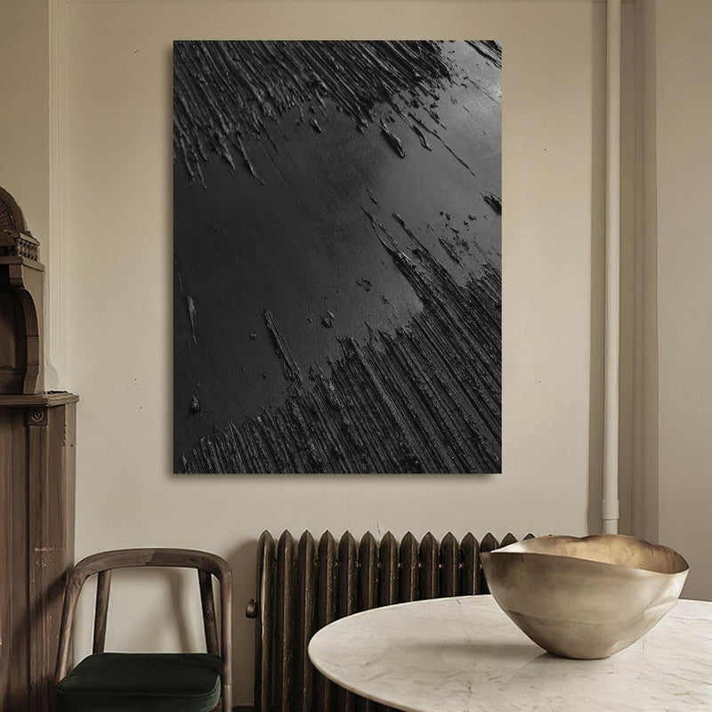 Large Black Abstract Painting Black wall art Black plaster art Black textured wall art 