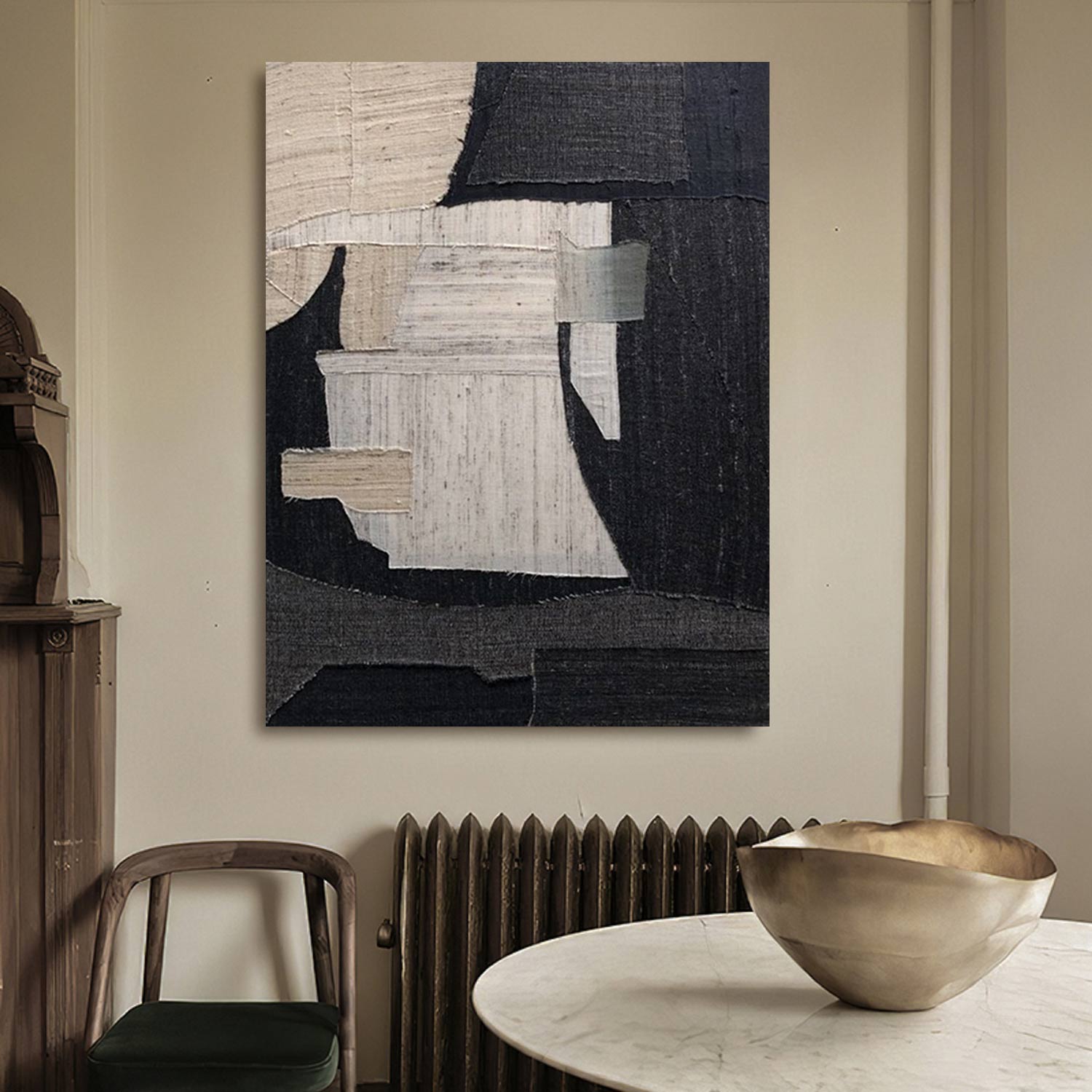 Large Black and Beige Textured wall art Black and Beige abstract art