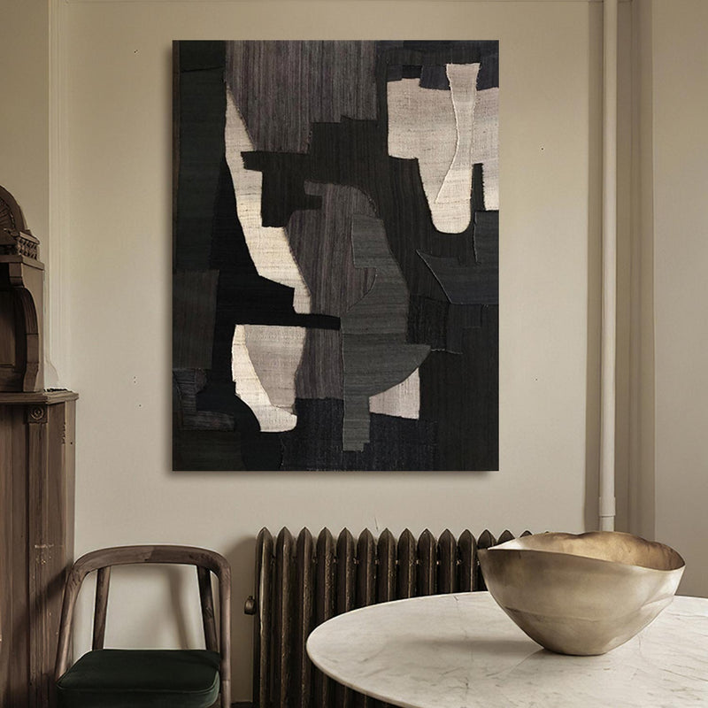 Large Black Abstract Painting Black and Beige abstract art Black and Beige Textured wall art