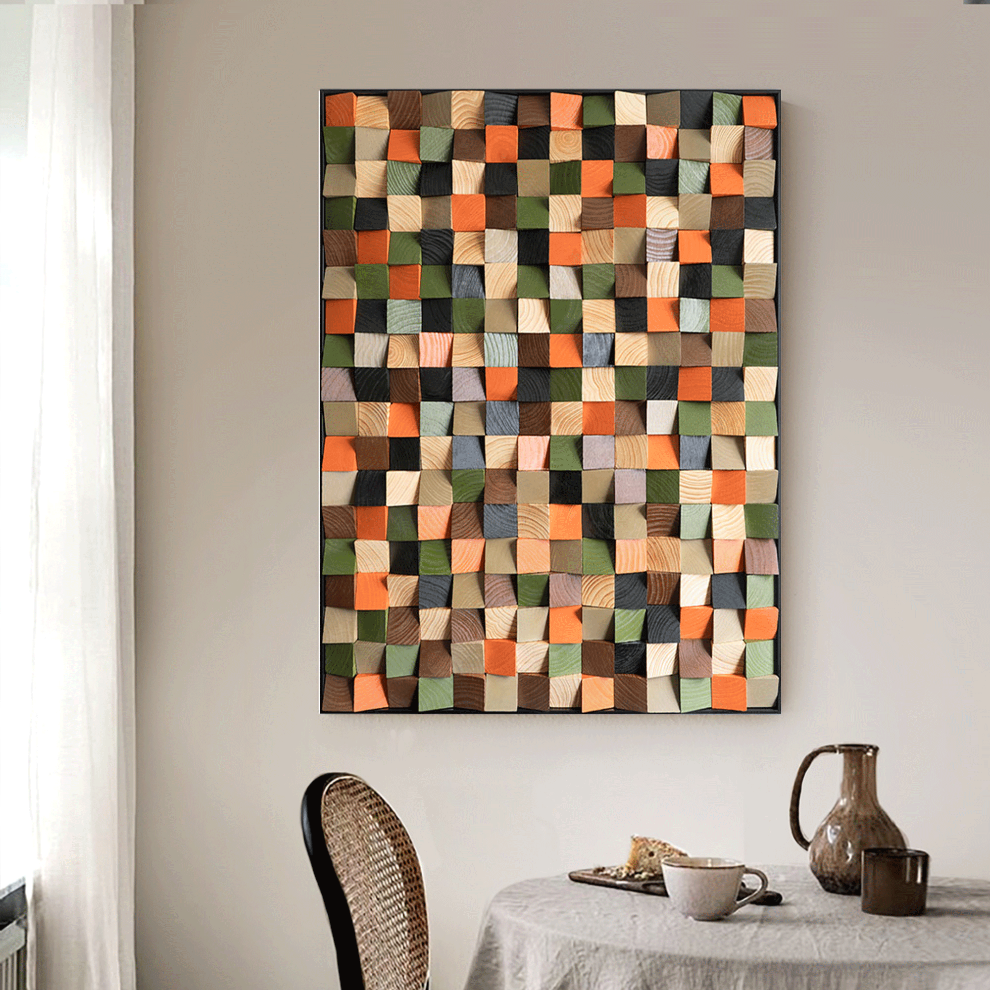 Colorful sculpture Textured Wall Decor Wood Block Art Geometric Wood Art Sculptured art Painting Geometric Wood Wall Art