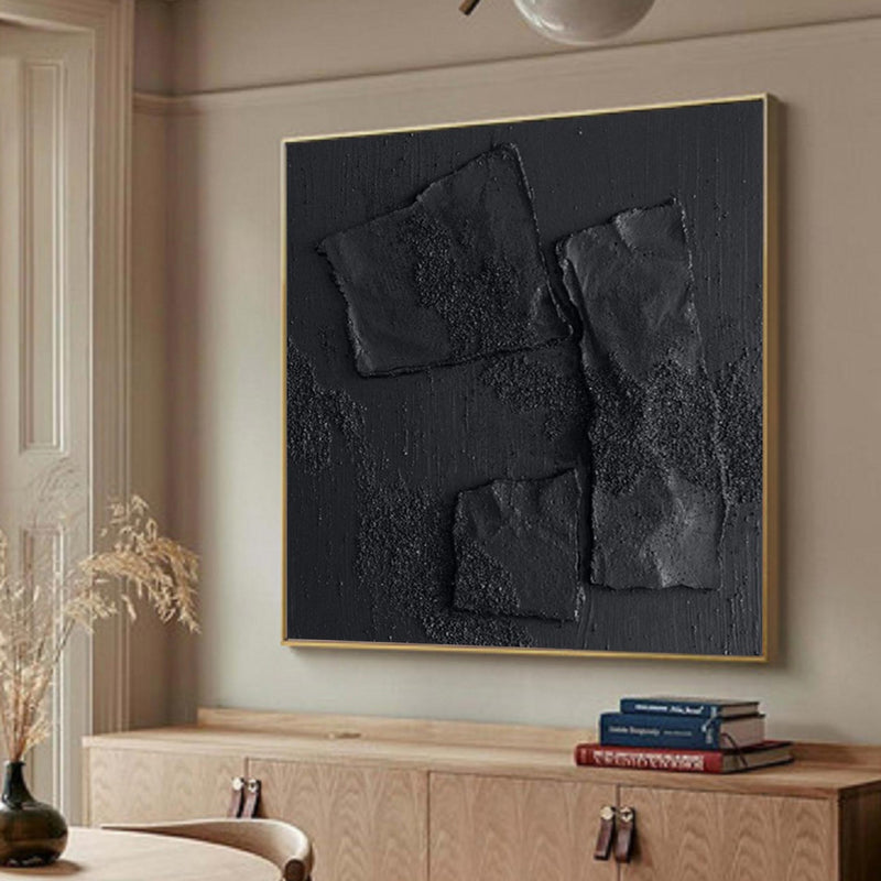 Black textured wall art Black plaster wall art Black Wabi-Sabi Wall Art Large Black Abstract Painting Black wall art Black plaster art