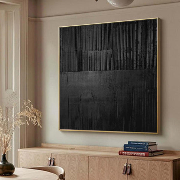 Black 3D Abstract Painting Black 3D Textured Painting Black 3D Minimalist Painting Large Black Abstract Painting Black abstract wall art